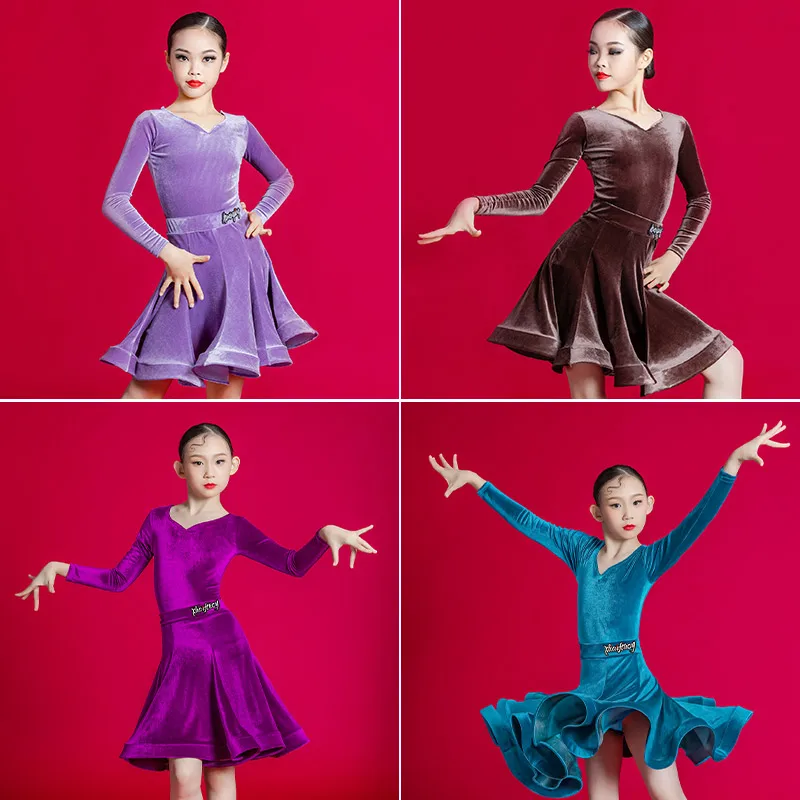 Vêtements de concours de danse latine pour filles, grande jupe pivotante pour enfants, vêtements de classement professionnel, automne et hiver