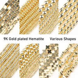 Natural 9k Gold Plated Hematite Beads Irregular Round Heart Cube Rondelle Spacer Beads For Jewelry Making Diy Bracelet Necklace