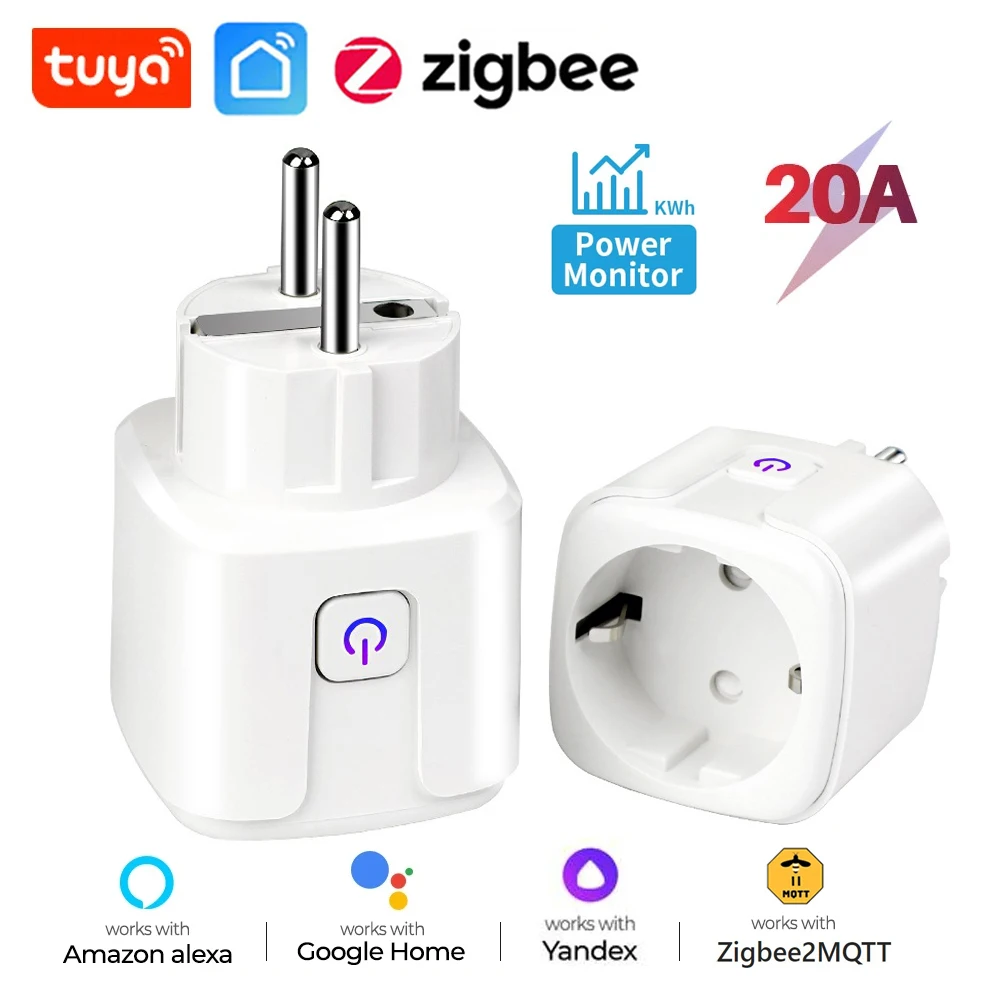 Tuya Smart Plug Zigbee EU 20A Smart Socket With Power Monitor Timing Voice Control Works With Alexa Google Home Alice 2MQTT