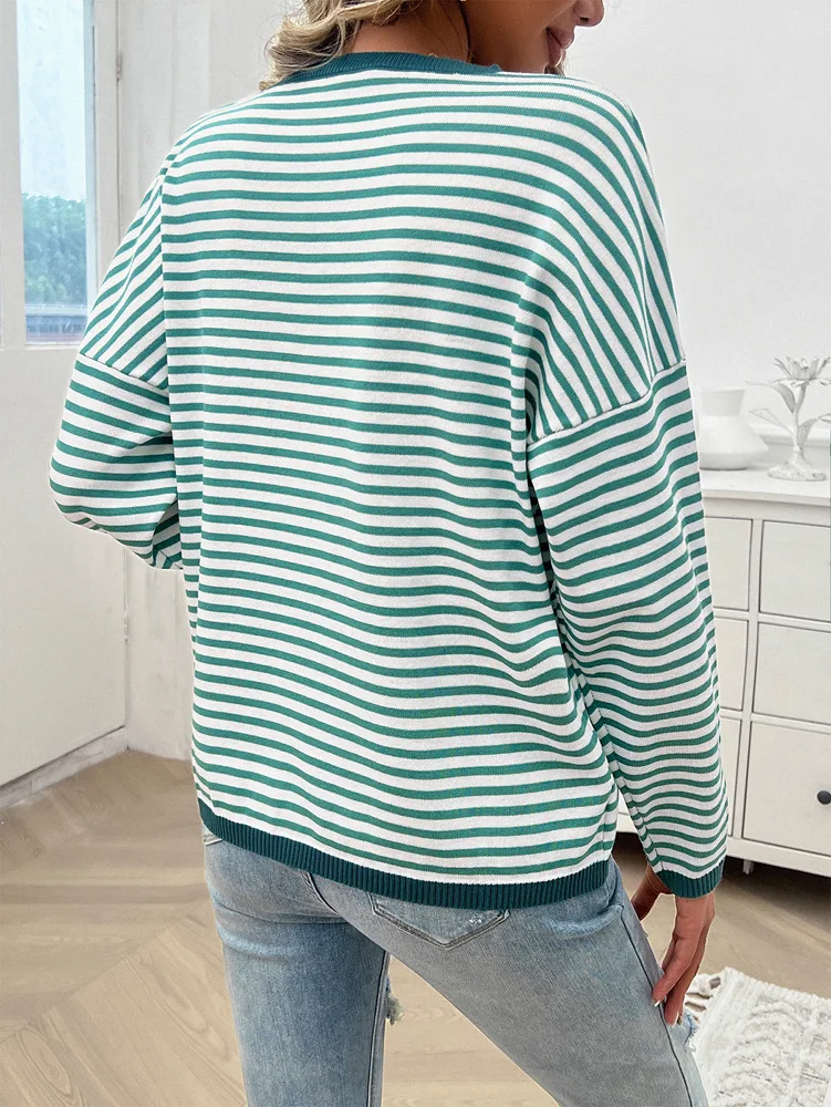 Fitaylor Autumn Winter Casual Women O-neck Stripe Long-sleeve Sweater Lady Knitted Sweater Tops