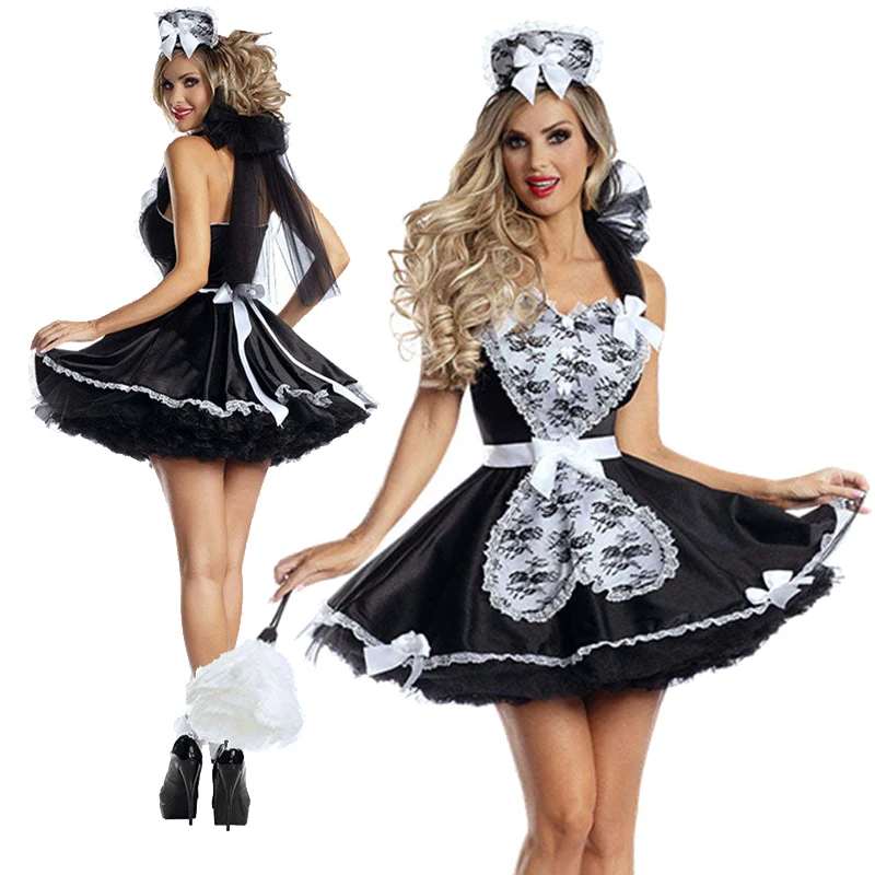 Multiple Carnival Halloween Classic French Maid Costume Naughty Lovely Nigthclub Play Suit Cosplay Fancy Party Dress