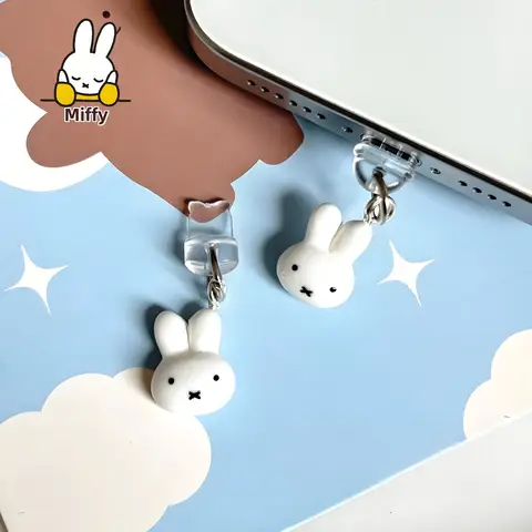 Kawaii Miffy Rabbit Mobile Phone Charging Port Dust Plug, Cute Cartoon, Universal Plug with Holes