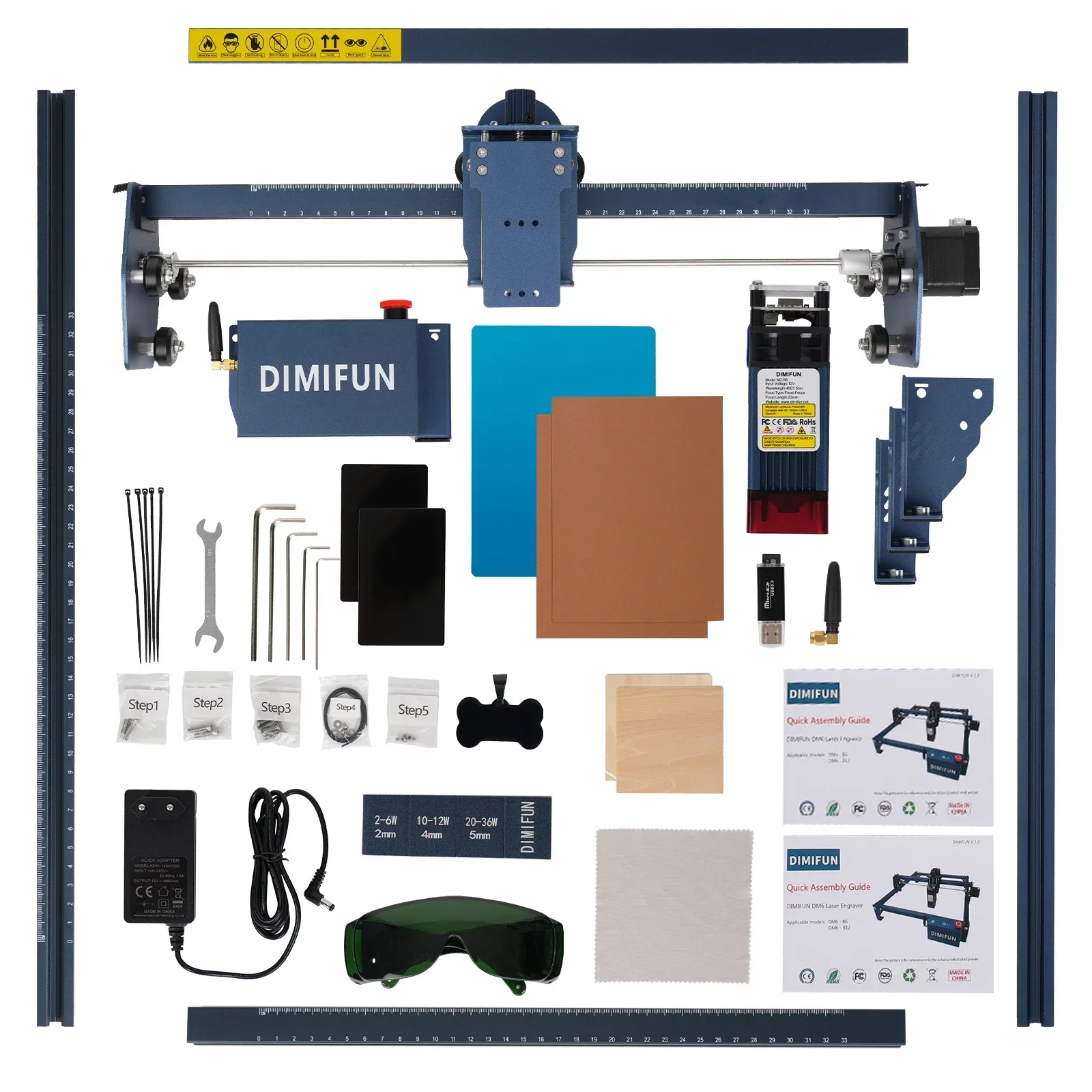 6W/12W DIMIFUN Laser Engraver DM6 Diode 330x330mm Engraving Area 0.06mm Precision Wood Carving Machine