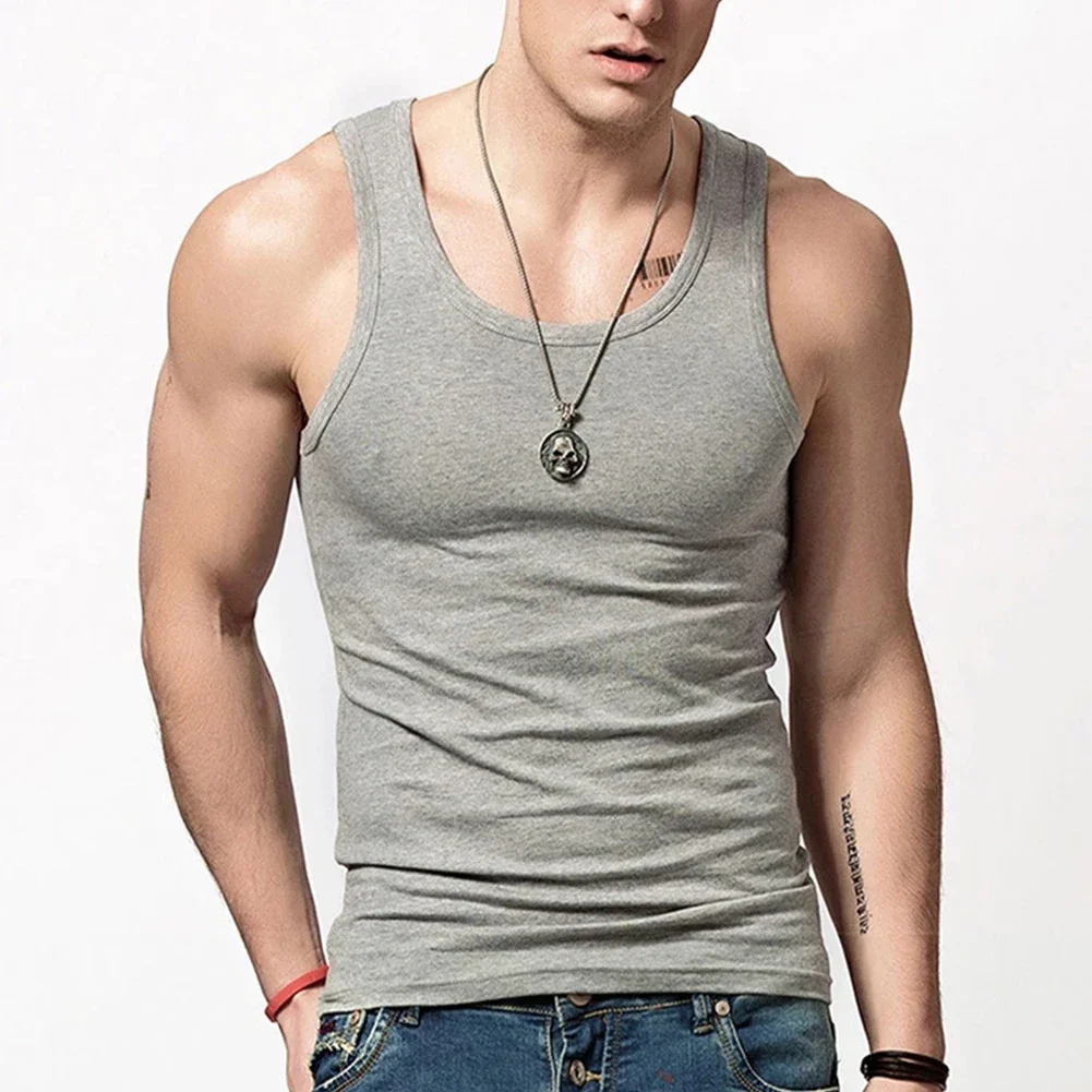 New Gym Men Elastic Muscle Sleeveless Shirt Tank Top Bodybuilding Sport Fitness Workout Vest Slim Fit Male Bottom Vest T-Shirt