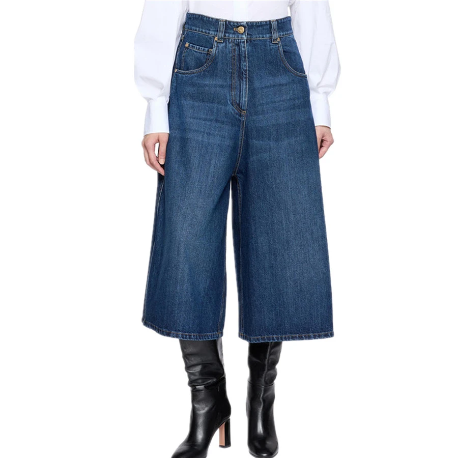 Dave&di 2026 Minimalist Women's Jeans Autumn New High Waisted Deep Blue Wide Leg Straight Leg Cropped Jeans For Woman Clothing