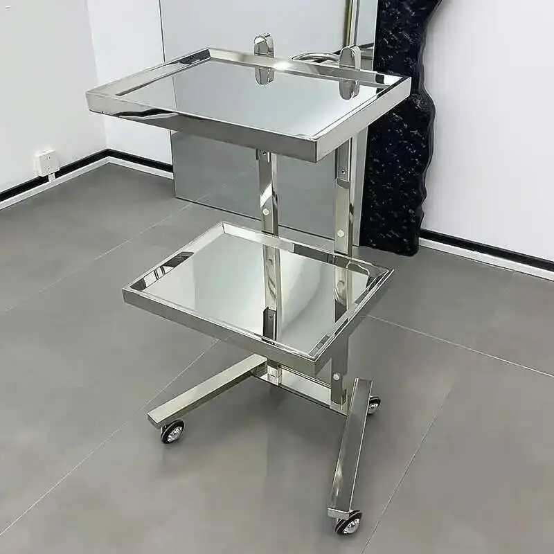 Metallic Salon Trolley Silver Barbershop Auxiliary Trolley Cart Wheels Barber Shop Chariot Carrello Pieghevole Beauty Salon