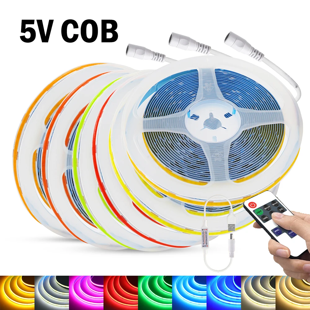 Dimmable 5V COB LED Light Remote Control Dimmer Kit White Warm White Red Blue Strip Tape Home Lighting Cabinet Indoor Decor