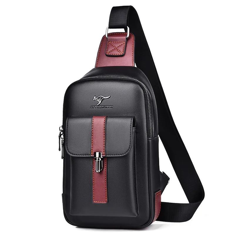 Brand Men\'s Leather Chest Bag Shoulder Bag Multi-function Cross body Waterproof Travel Messenger Pack Handbag For Male Female