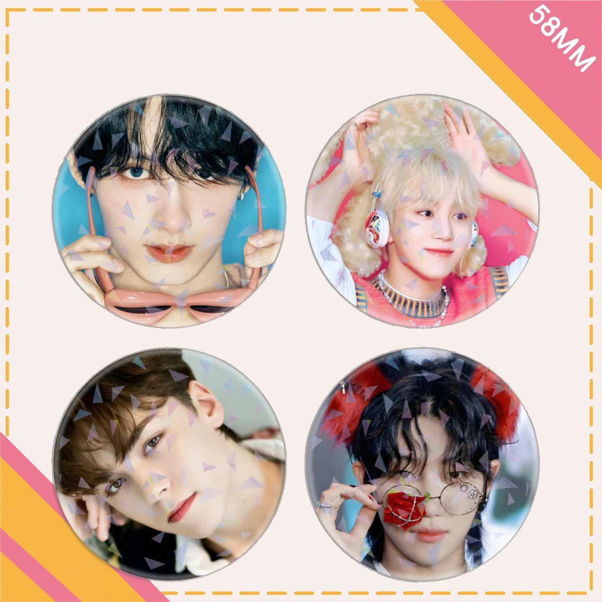 KPOP 17 Jeonghan Joshua Photo Print Tinplate Laser Film Badge Pin Wonwoo Mingyu Hoshi HD Brooches Fans Bag Clothes Accessories