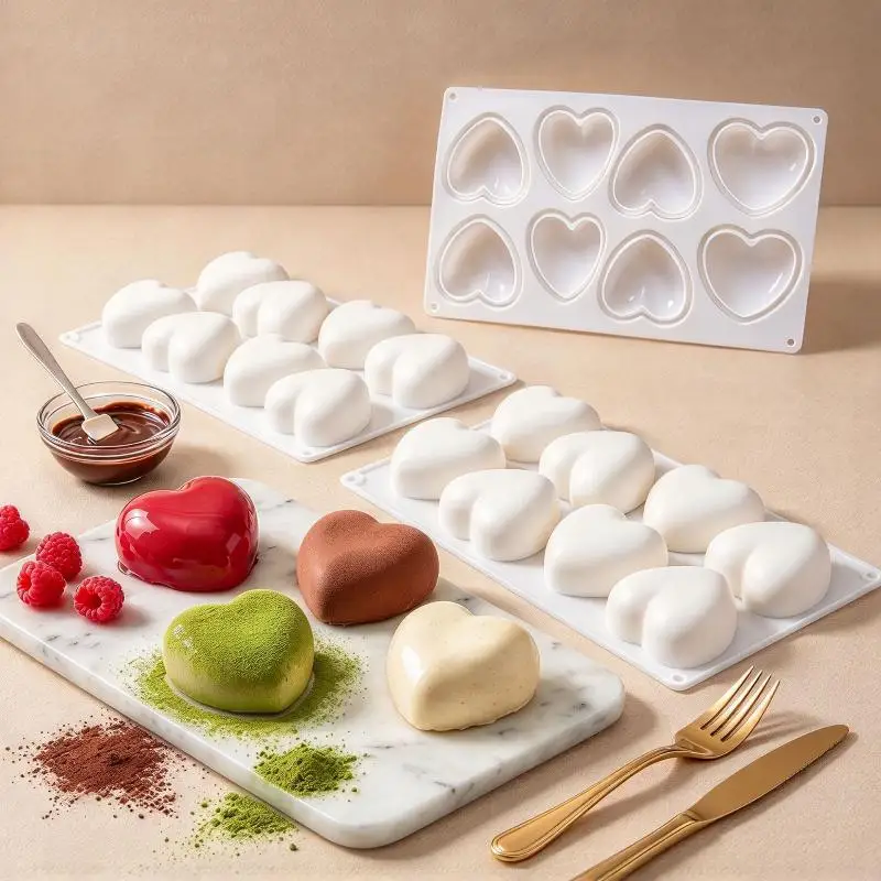 8Grid Cavity Love Heart Shape Cake Mold Mousse Ice Cream Chocolate Dessert Jelly Pastry Silicone Mold Decoration Tools