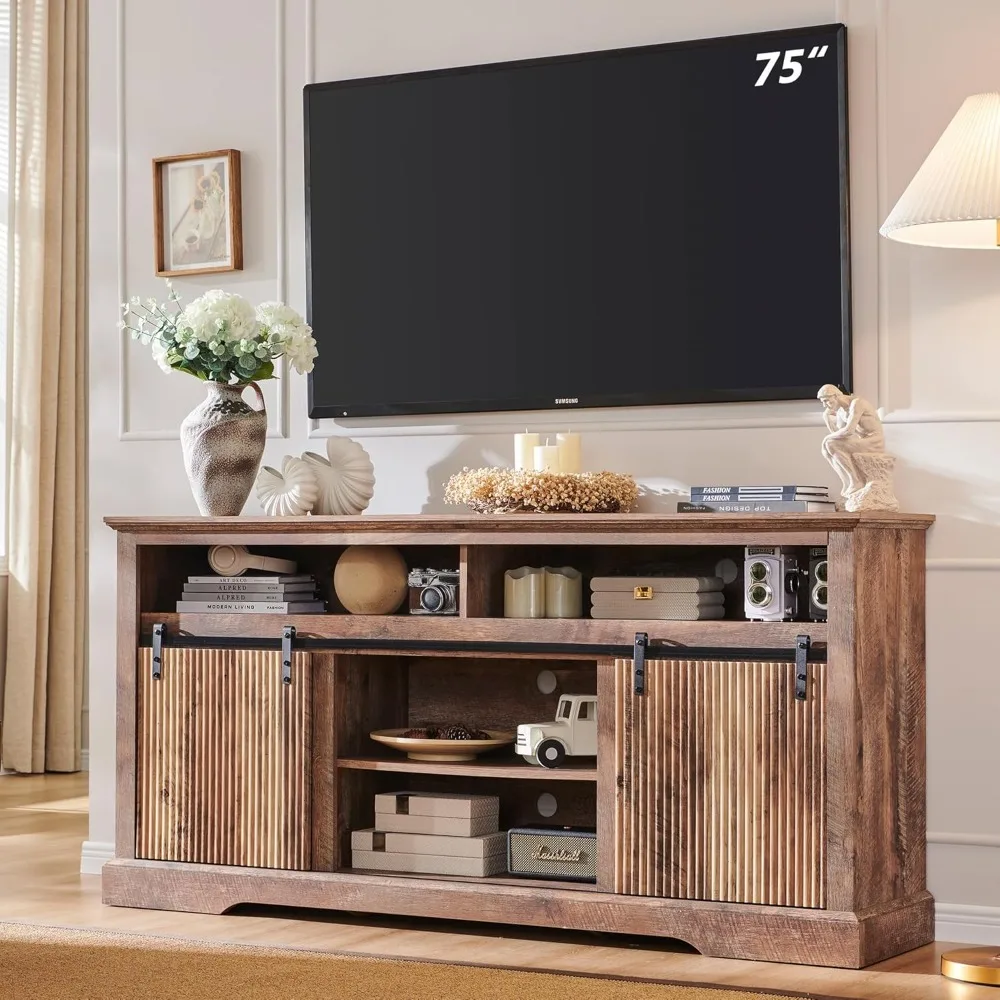 Fluted TV Stand for 75 Inch TVs, 32