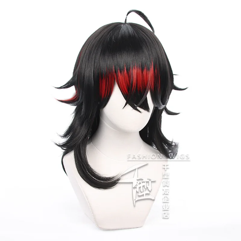 Vtuber Tyx Akuma Perruque de Cosplay Synthétique, Mèches Noires, Cheveux Rouges, Degré de Chaleur, Accessoires de ixd'Halloween
