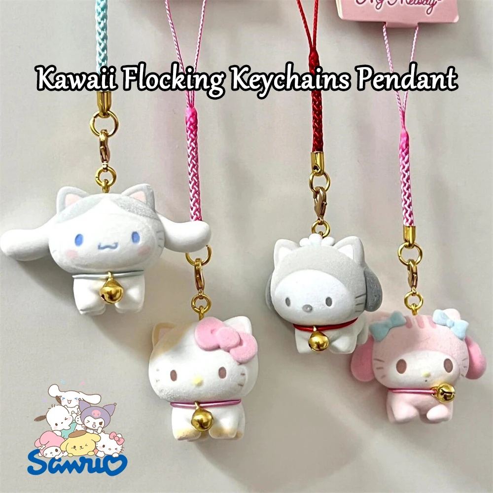 

Kawaii Sanrio флокированные брелки милые аниме Hello Kitty Kuromi Cinnamoroll флокированный кулон аксессуары украшения подарки-сюрпризы