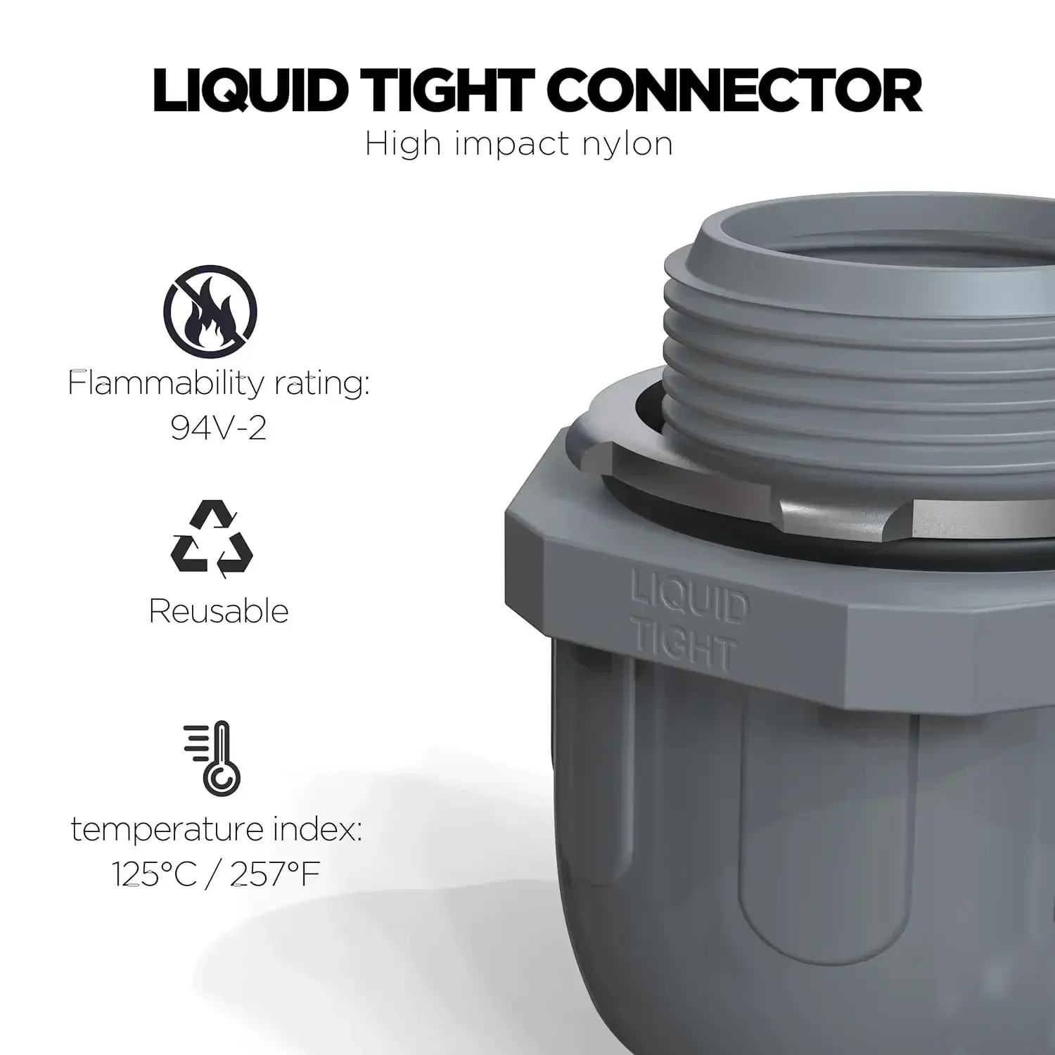 Conduit Connectors 1/2 Inch Liquid Tight Connector NPT Non-Metallic for PVC Electrical Flexible Conduit Fittings