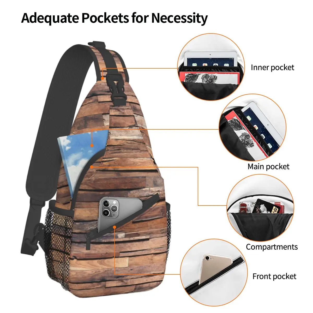 Wood Paneling Texture Vintage Small Sling Bag Chest Crossbody Shoulder Backpack Outdoor Hiking Daypacks Farmhouse Woods Cool Bag