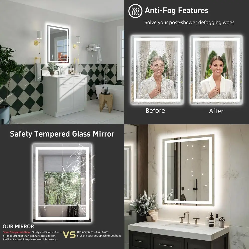 

24x32 LED Backlit Bathroom Mirror, Dimmable, Dual Lighting, Tempered Glass Vanity