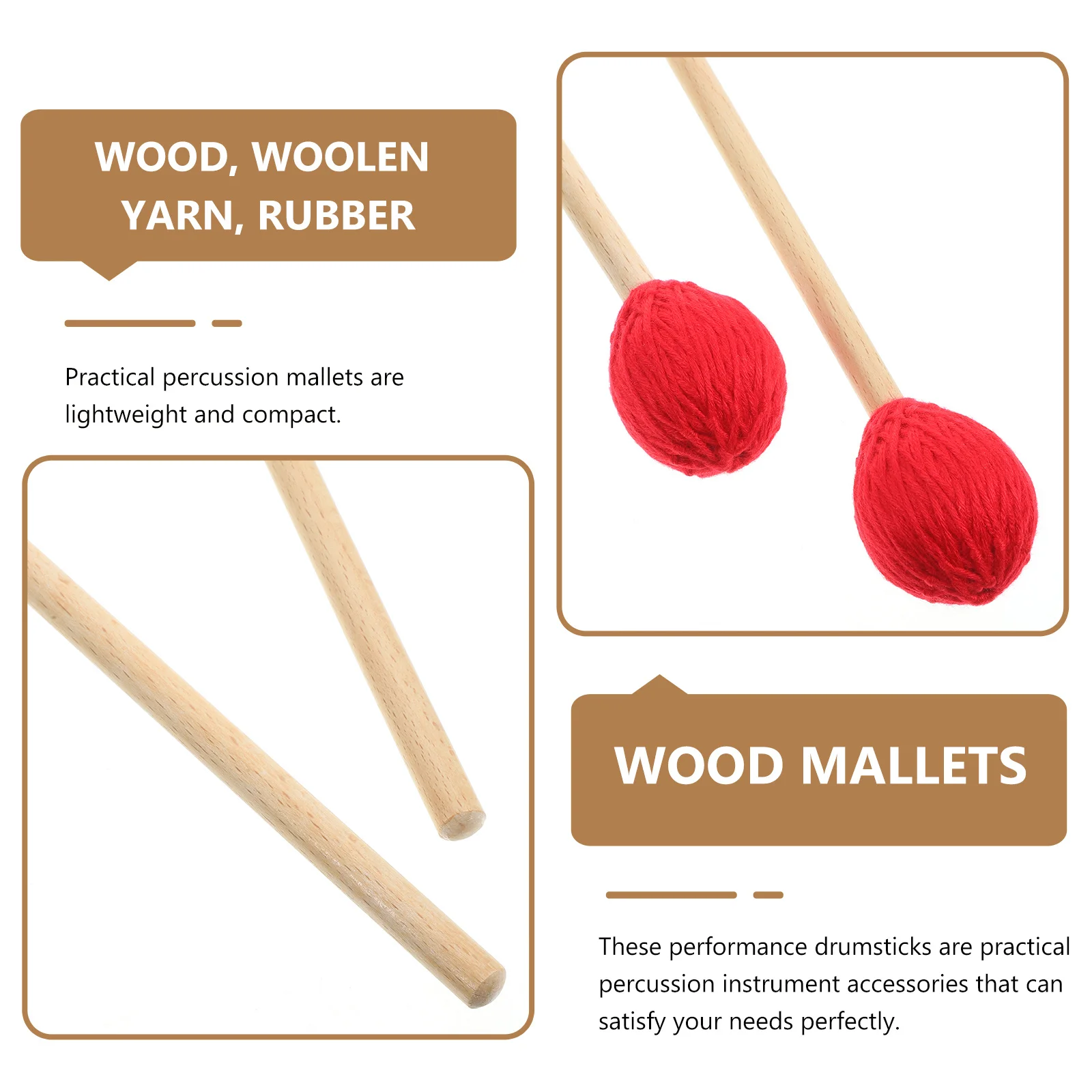 

1 Pair Marimba Mallets Wooden Handle Wool Wrapped For Percussion Instruments Drumsticks Xylophone Tongue Drum Concert