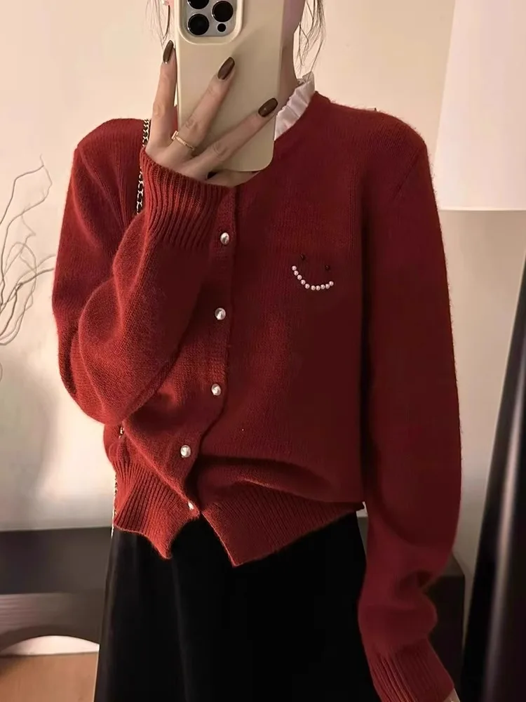 

Корейский вязаный кардиган с длинными рукавами, свободный крой, женская базовая верхняя одежда, свитер, стройнящий силуэт, модный, в стиле lazy chic