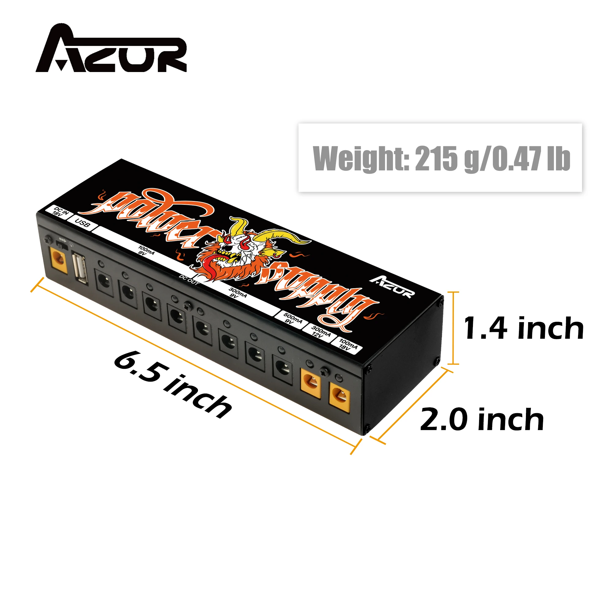 Azor AP-01 Effect Pedal Power Supply High Frequency 18V 1A Input USB Output 10 Isolated Outputs CP-04 Guitar Pedal Power Supply