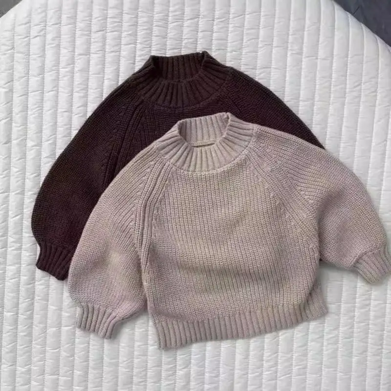 

2024 Autumn New Baby Long Sleeve Knit Sweater Solid Infant Boy Casual Pullover Girls Knitted Sweatshirt Toddler Knitwear Tops