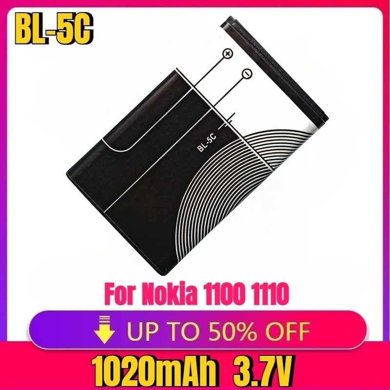 

New BL-5C BL5C 3.7V 1020mAh Phone Battery for Nokia 1100 1110 1200 1208 1280 2600 2700 3100 3110 5130 6230 1600 Battery