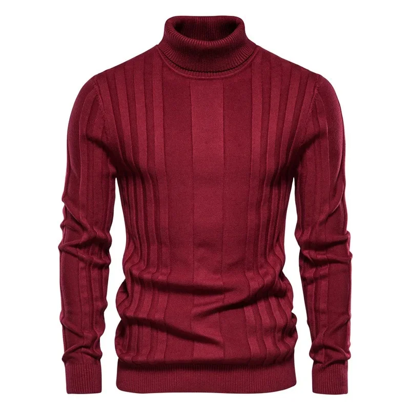 

Casual Knitted Men's Sweater Autumn Winter High Collar Solid Color Overhead Trendy Base Layer Shirt Versatile Warm Comfortable