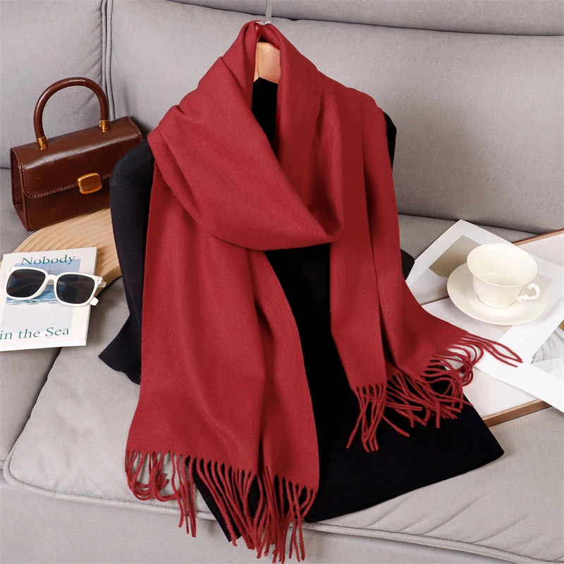 2025 Winter Wool Scarf For Women Long Warm Cashmere Scarves Hijab Solid Lady Shawl Wrap Female Pashmina Bandana Head Scarfs