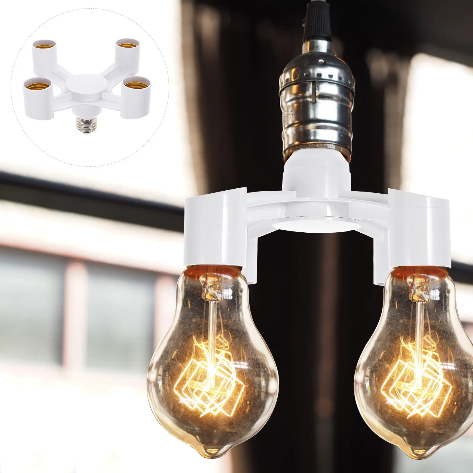 Light Socket Splitter 4-Branch Adapter E26 E27 Lamp Holder Converter Flame Retardant ABS Copper Contact Socket Splitter for LED