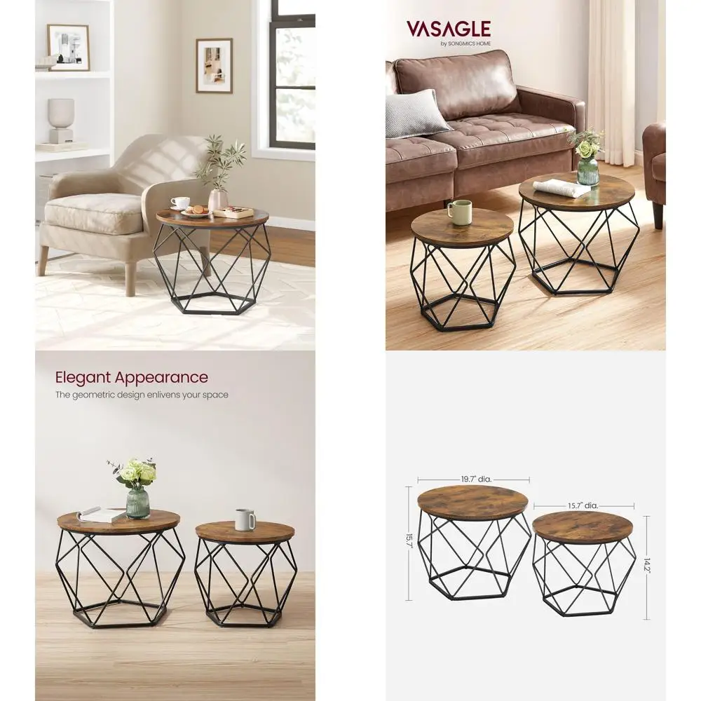 

Rustic 2-Piece Coffee Table Set with Steel Legs, Suitable for Living Room, Bedroom, or Office in Brown and Black