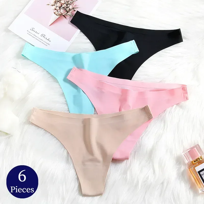 

Cozy Sexy Fitness Silk Underwear Women's Sports T-back Satin G-strings Warmsteps Thongs Lingerie Panties Seamless Woman 6pcs/set