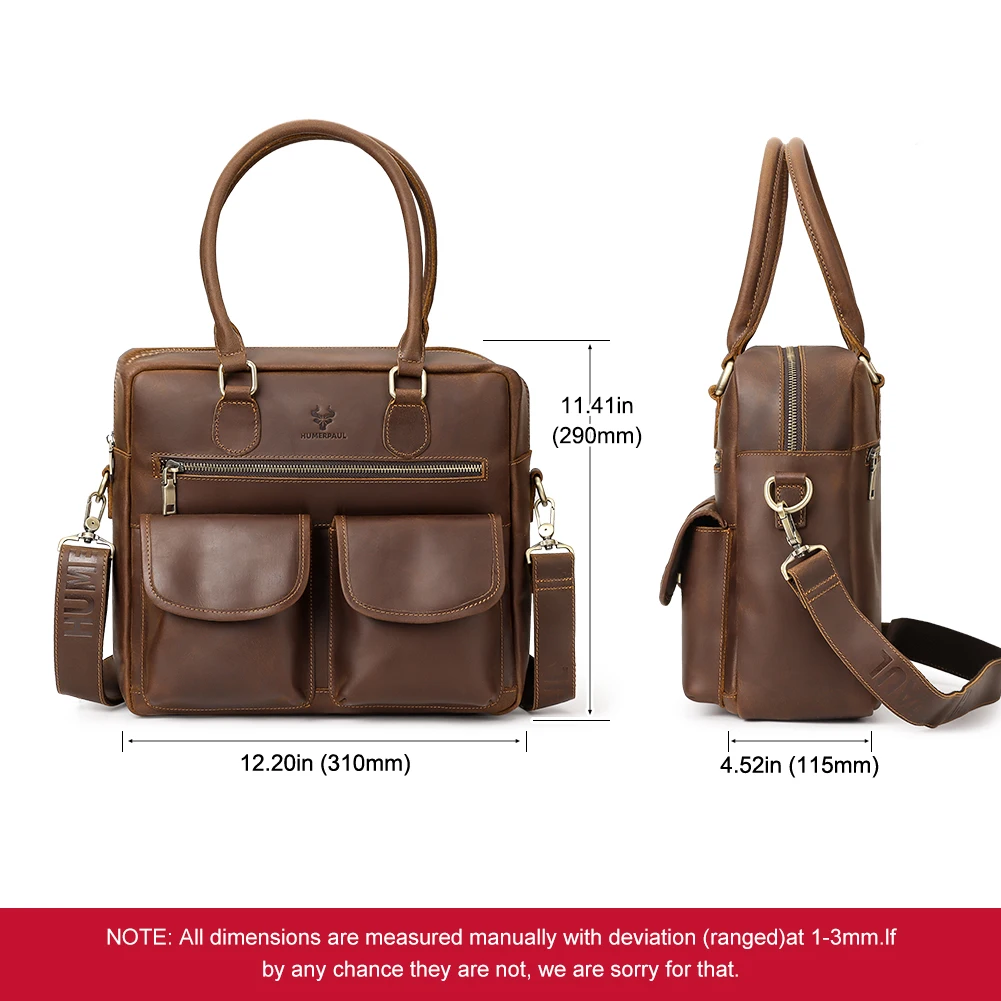 HUMERPAUL Valigetta vintage in vera pelle per uomo Borsa a tracolla per laptop da lavoro con tasche multiple Borsa tote stile retrò