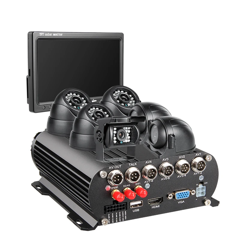 Surveillance Camera System 8CH 4G WiFi GPS 1080P AHD HDD Mobile DVR 7-Inch Monitor 6 Cameras IP67 Waterproof H.264 for Fleet
