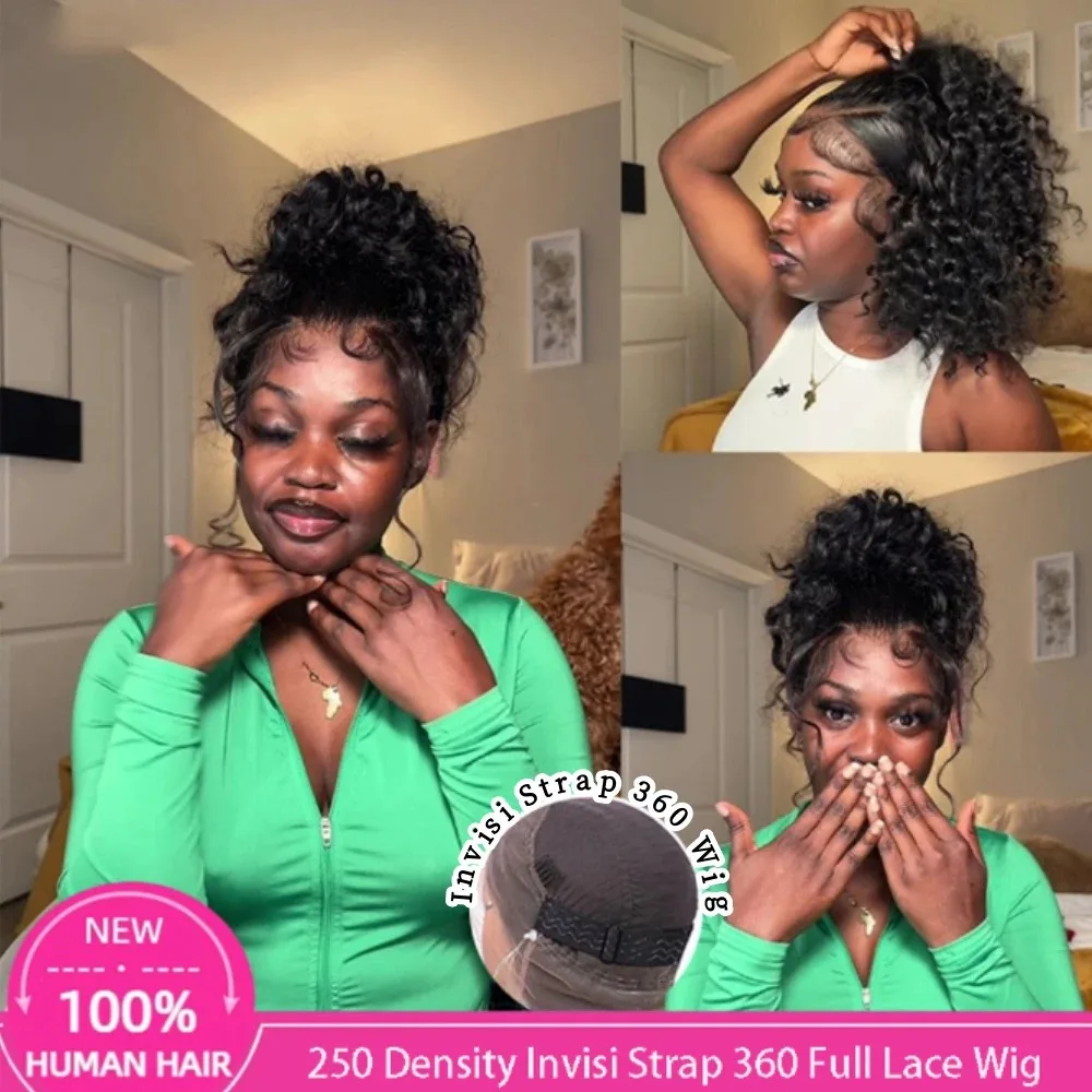 

Парик из натуральных волос 34-38 дюймов, 360 Full Lace Front, с невидимым ремешком, глубокая волна, без клея, с завязками, предварительно нарезанный