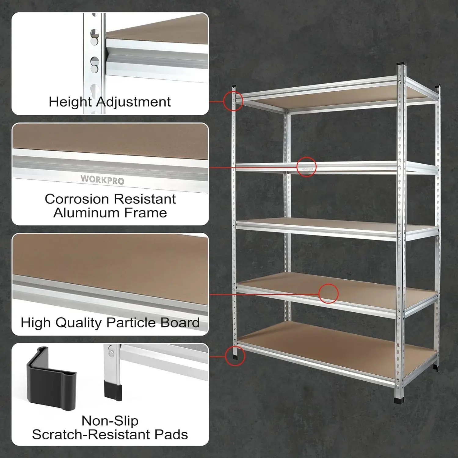 5-Tier Storage Shelving Unit, 48”W x 24”D x 72”H, Adjustable Storage Rack Heavy Duty Aluminum Alloy Shelf