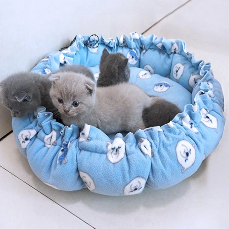 Soft Cat Bed Fluffy Adjustable Cat Cushion Round Warm Kittens Sleeping Basket Comfortable Touch Cats Mat Lightweight Pet Dog Bed