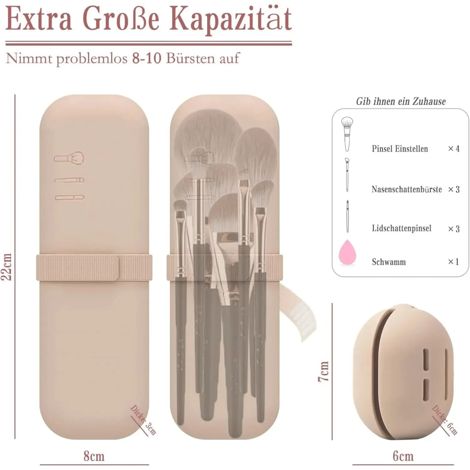 حامل فرش مكياج للسفر، حقيبة فرش مستحضرات التجميل من السيليكون، حقيبة إسفنجة مكياج محمولة مقاومة للماء للنساء والفتيات