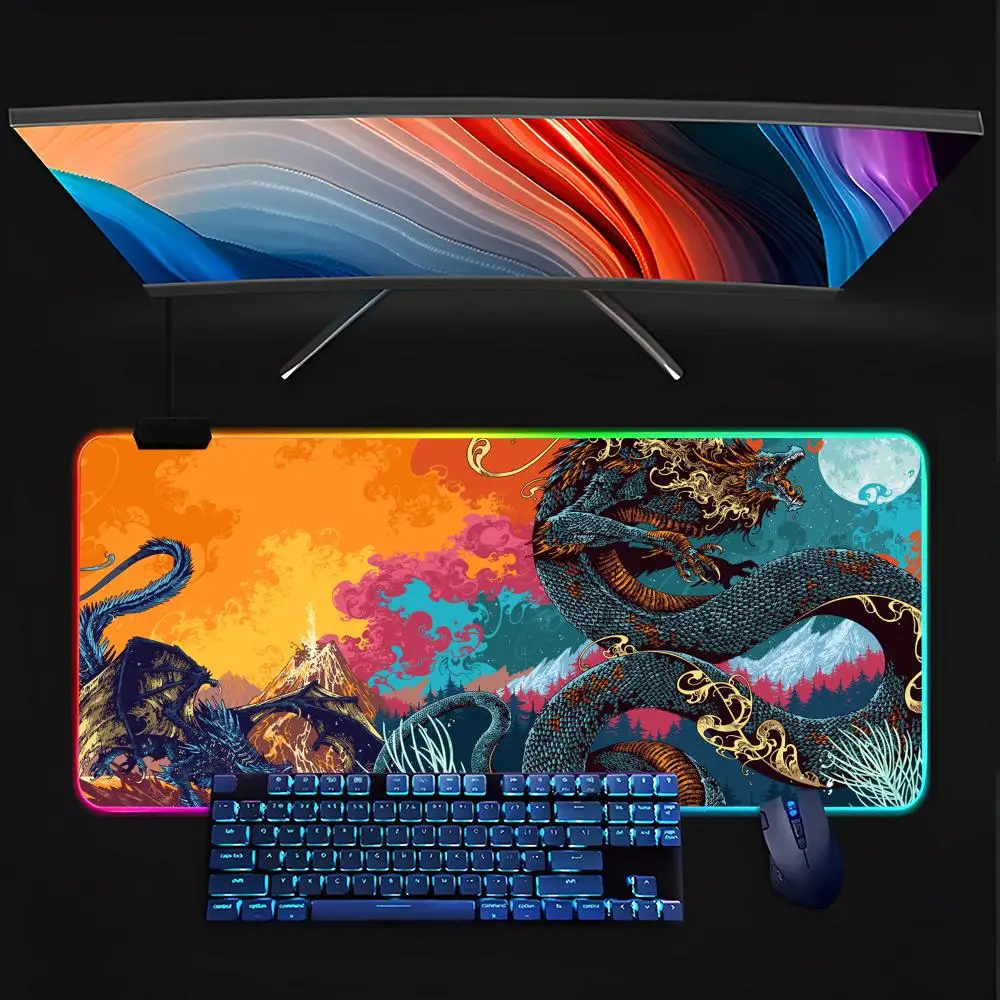 Mythology Chinese Dragon Mouse Pad RGB Pc Gamer Keyboard LED Glowing  Rubber Gaming Computer Mause pads Cute Cartoon Gaming Comp