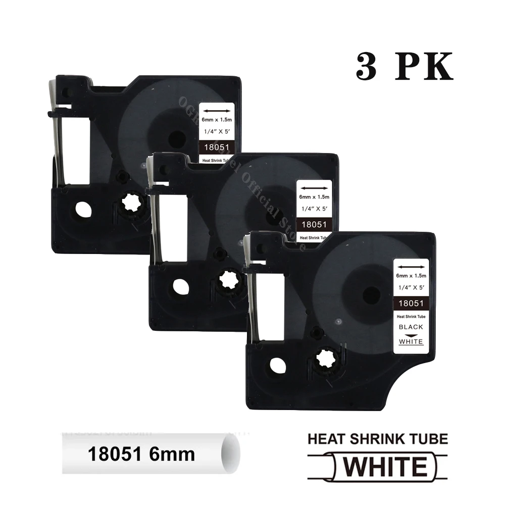 3 PC 6-24mm 18055 18053 Heat Shrink Tube Label Tape Compatible for DYMO Rhino Label Maker 5200 6000 4200 6500 12mm 18051 18054