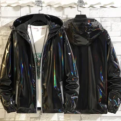 #4201 Black Sliver Shinny Jacket Men Bomber Jacket Korean Style Hip Hop Jacket Slim Men Jackets And Coats Streetwear Hooded Coat