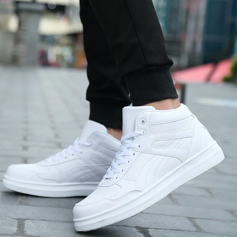 2023 Trendy Brand Couples Skateboard Sneakers Leather High Top Mens White Casual Shoes Platform Anti-slip Male Casual Sneakers