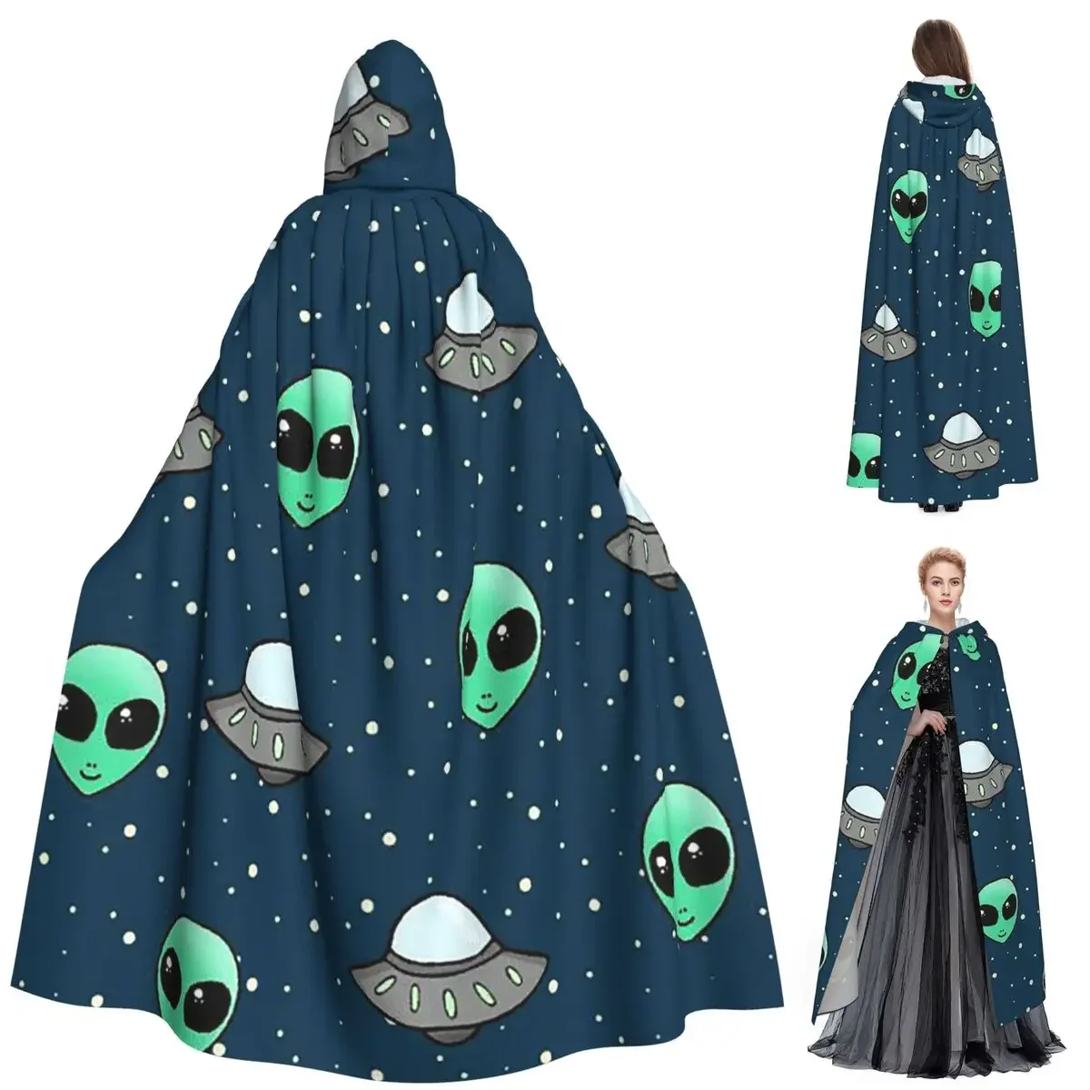 Custom Alien Universe Wondrous Cosmos With Planet And Stars Long Hooded Cloak Witch Medieval Costume Cosplay Cape HalloweenCoat