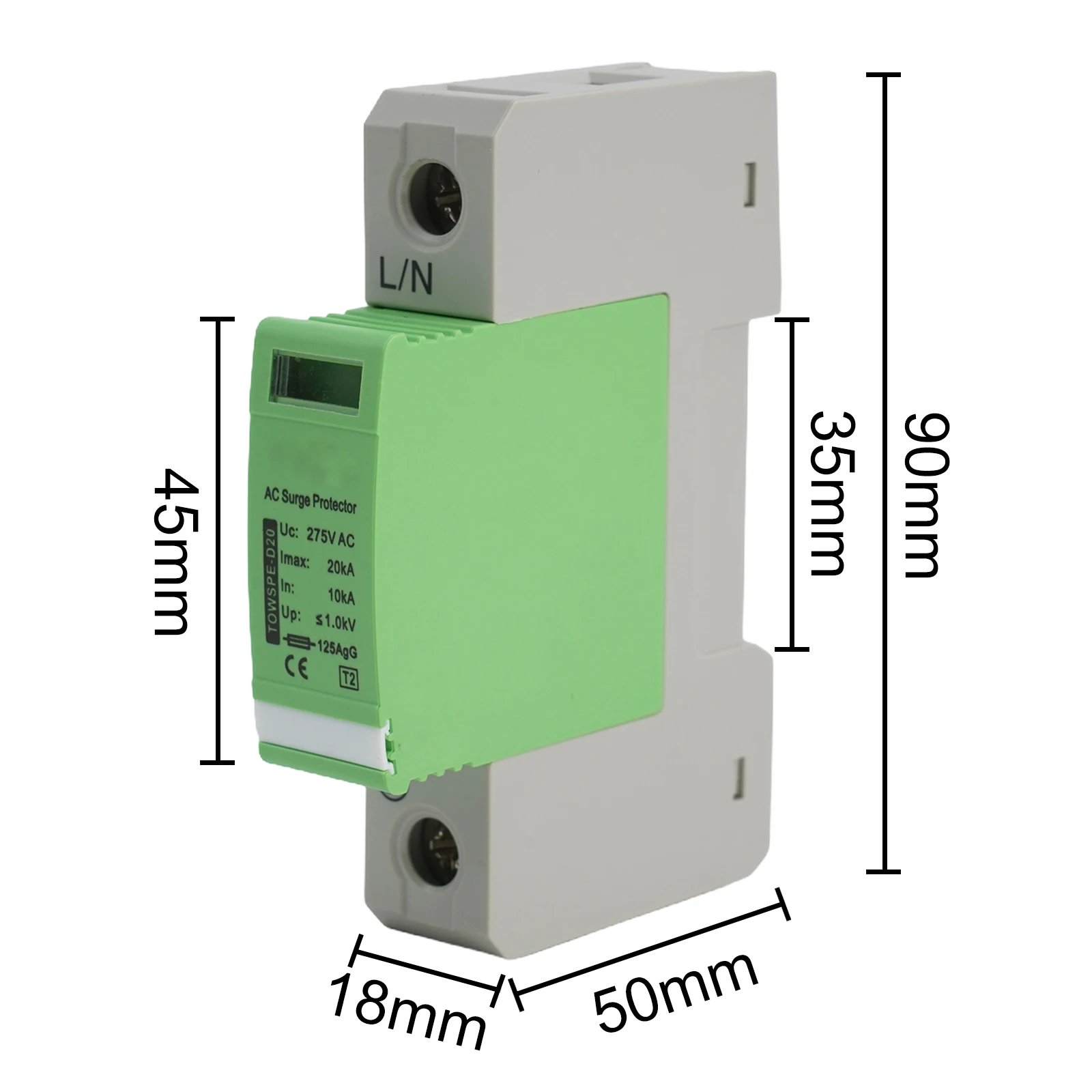 1P 10KA~20KA 275VAC House Surge Protector Low-Voltage Arrester Din Rail Device TOWSPE-D20 House Surge Protector