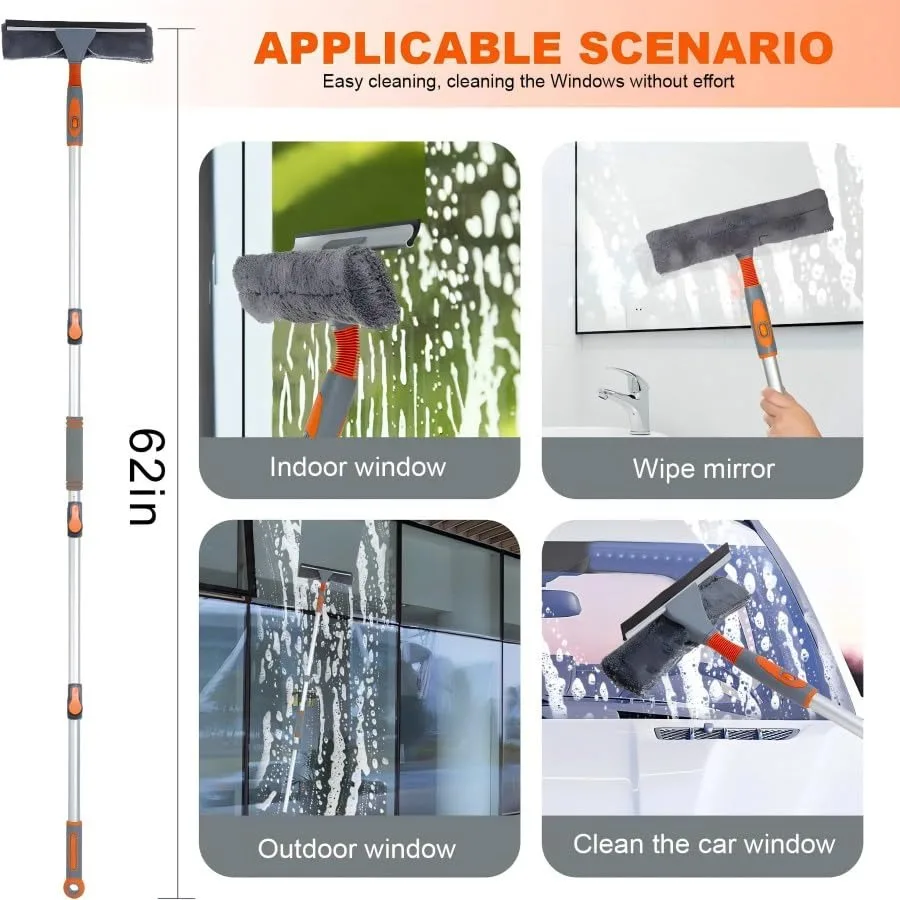 Профессиональный скребок для окон 2 в 1 с удлинителем для чистки окон в помещении и на открытом воздухе, телескопическое стекло 62 дюйма W
