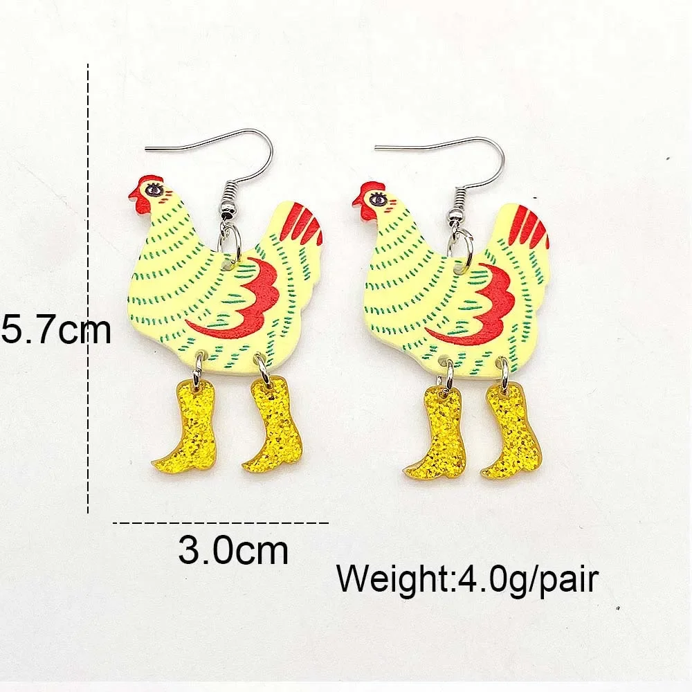 Creative Christmas New Animal Acrylic Earrings Funny High Heels Walking Chicken Drop Earrings for Girl Birthday Festival Gift