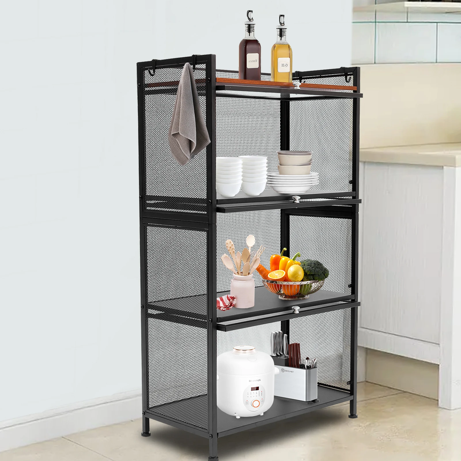 Bread Rack Coffee Station Microwave Rack Storage Rack, 4 Tier Kitchen Organizer Shelf for Dishes, Wine, Pots and Pans