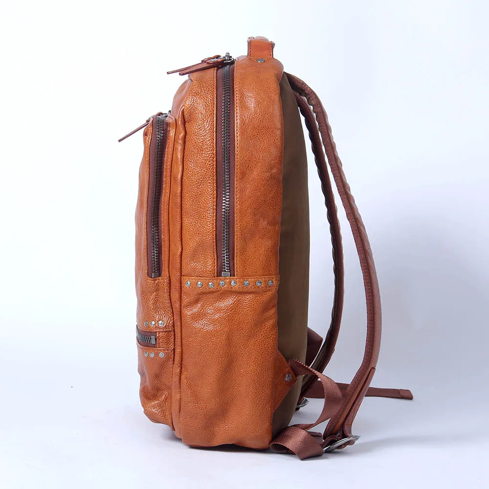 S.WORKER Lässiger Rucksack aus echtem Rindsleder, Herren-Laptop-Rucksack, Tagesrucksack mit großer Kapazität, Reisetasche, Schultasche – Detail 17