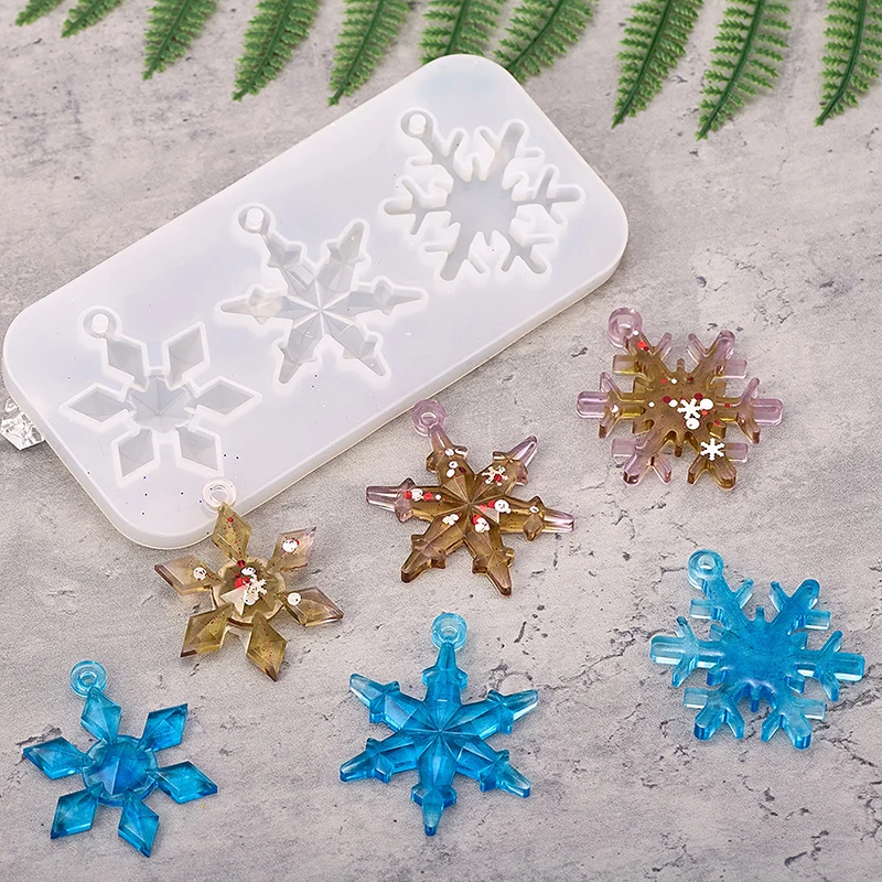 1PC DIY Crystal Keychain Hanging Necklace Jewelry Decoration Ornament Accessories Snowflake Pendant Mirror Silicone Mold