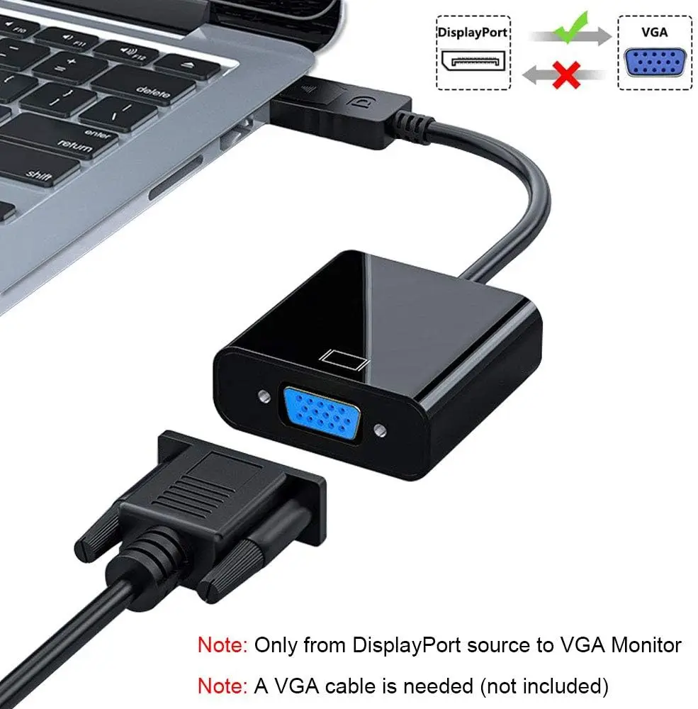 DisplayPort Conversor DP Macho para VGA Fêmea Cabo Adaptador Compatível para HP Lenovo Dell ASUS Desktop Laptop PC Monitor Projetor