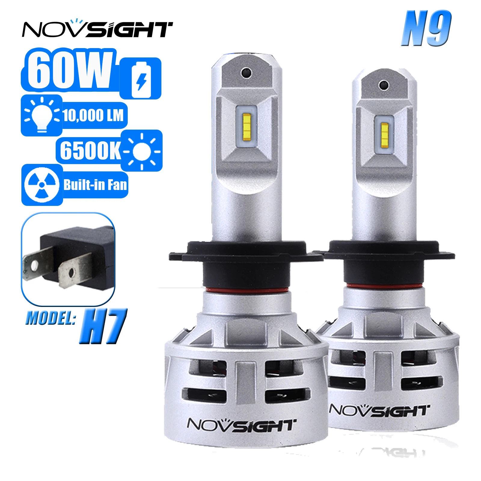 

NOVSIGHT H7 LED Headlights 60W 10000LM Automobile Headlamp Fog Lights for Car ATV Quad Motorcycle Scooter 12V 24V Built in Fan