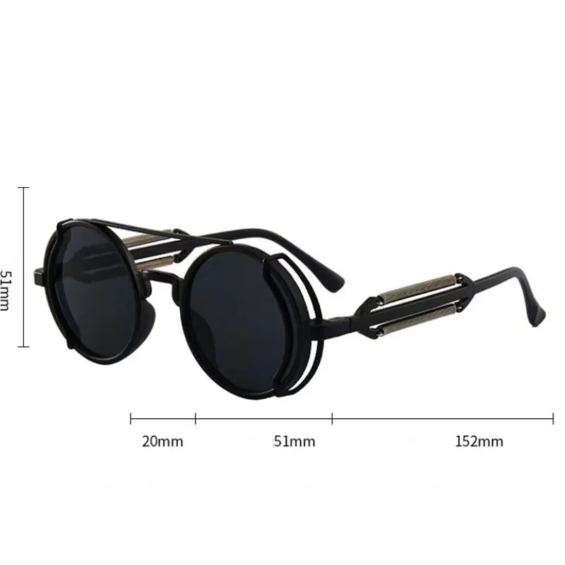 Gafas de sol Punk con montura pequeña para hombre y mujer, lentes de sol circulares, ahuecadas, con patas de espejo, a la moda, para tiro en la